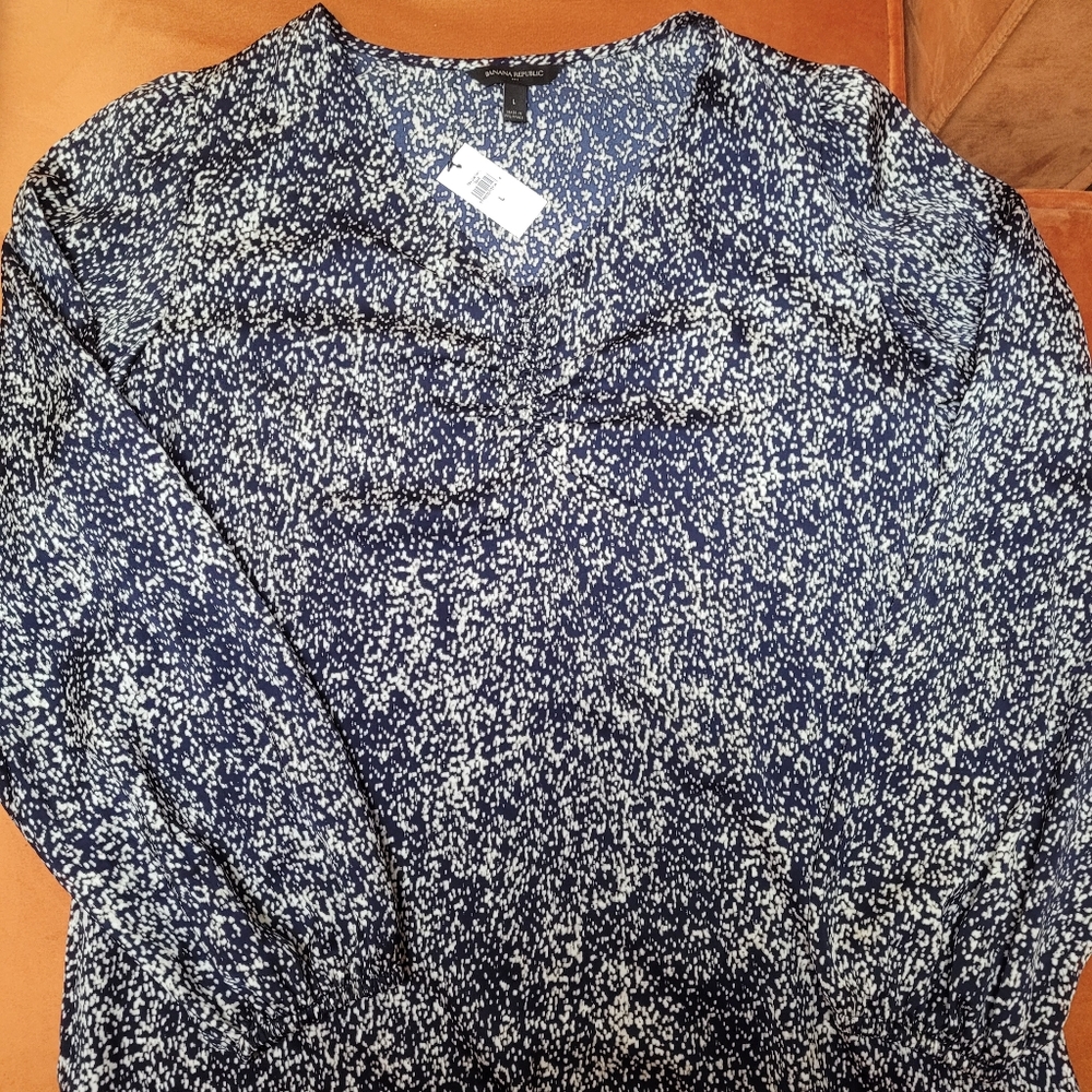 Banana Republic Ruched Front Navy Blouse